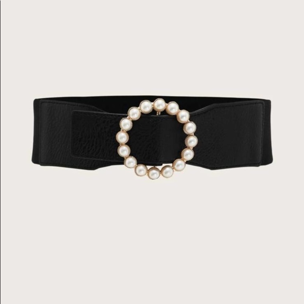 Faux Pearl O-ring Wide Corset Belt